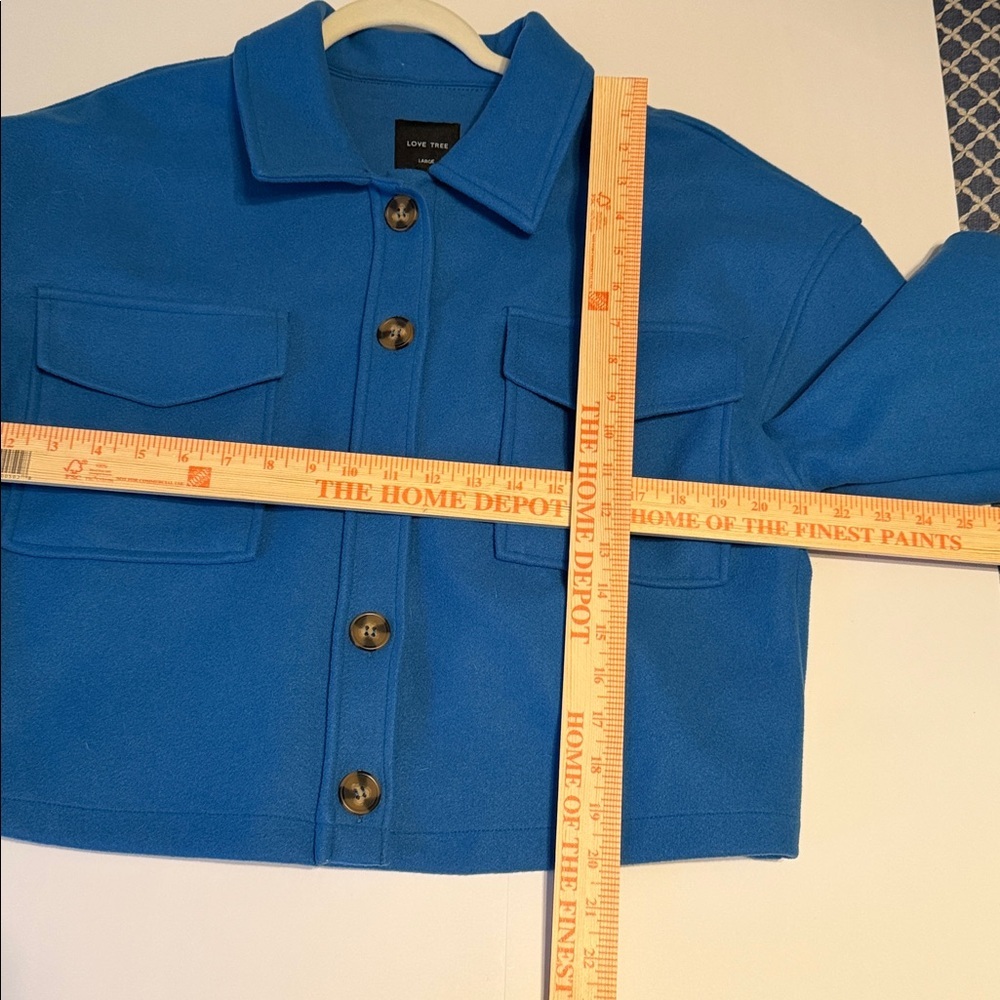 Love Tree Blue Chunky Cropped Casual Boxy Fleece Winter Cozy Jacket Size L - Picture 4 of 5